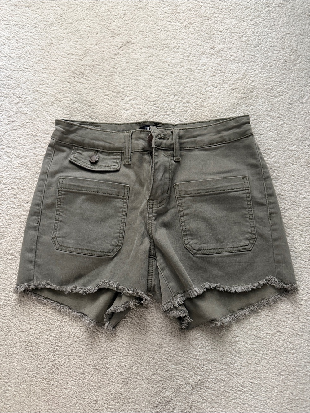 Judy Blue Olive Green Distressed Hem Utility Shorts